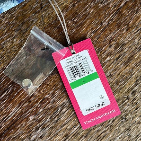 Vince Camuto Women's Blouse Blue, size L, Knit High Low Tunic with side tie - Picture 9 of 11